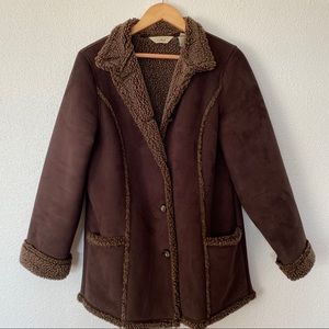 L.L Bean Dark Brown Sherpa Lined Button Down Coat